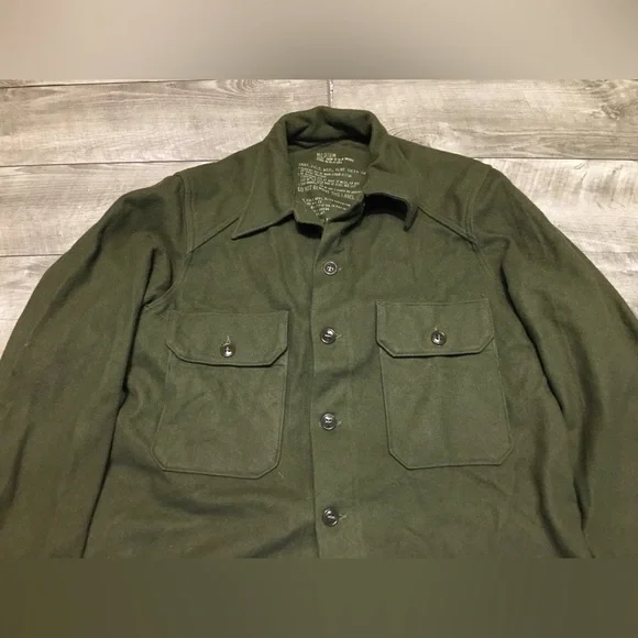 US Army OG-108 Olive Green Heavy Wool Field Shirt Jacket 1950s Vintage Medium